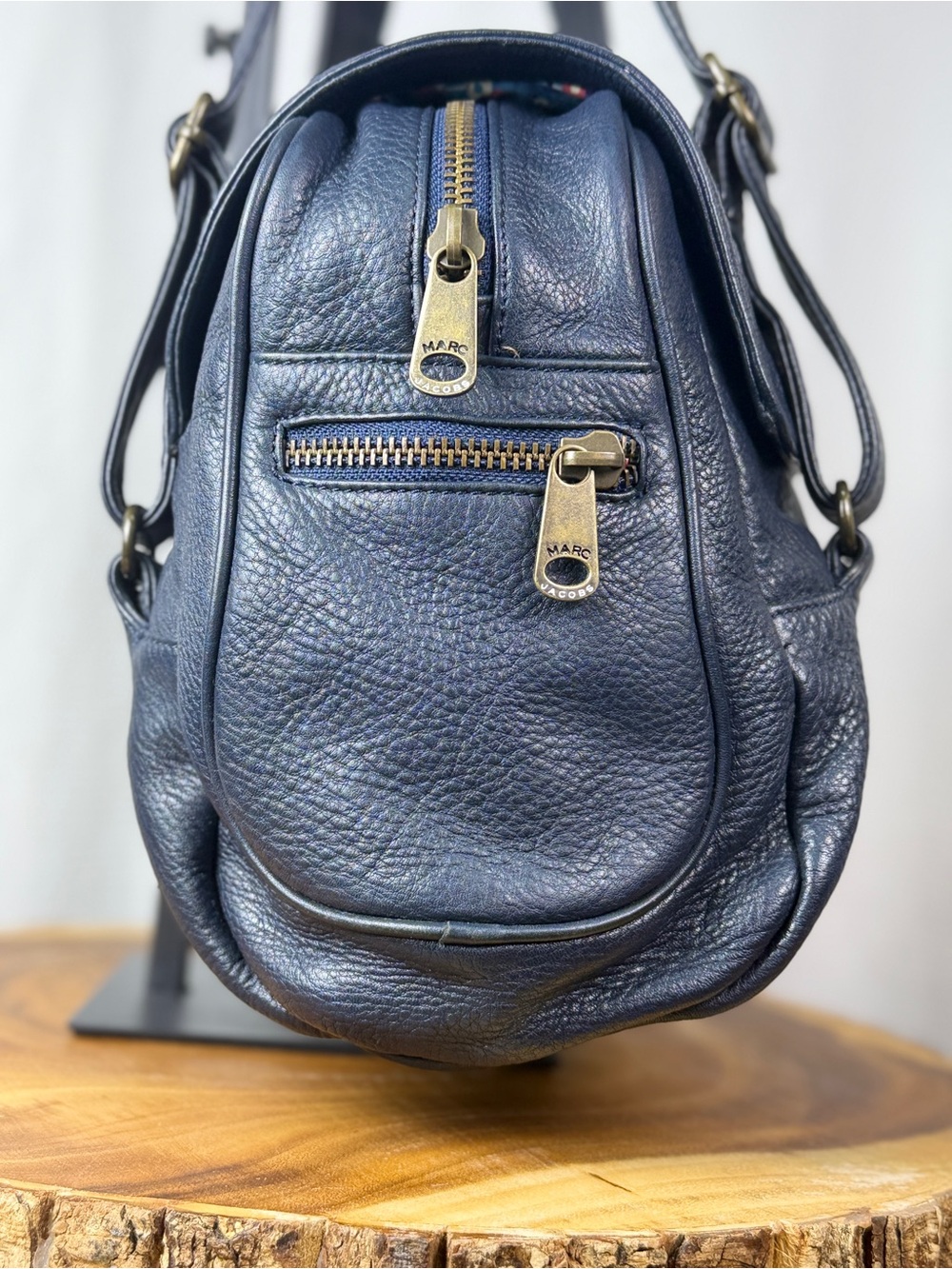 Marc Jacobs Vintage Y2K Navy Leather Satchel Shoulder Bag with Floral Lining EUC - Picture 4 of 14